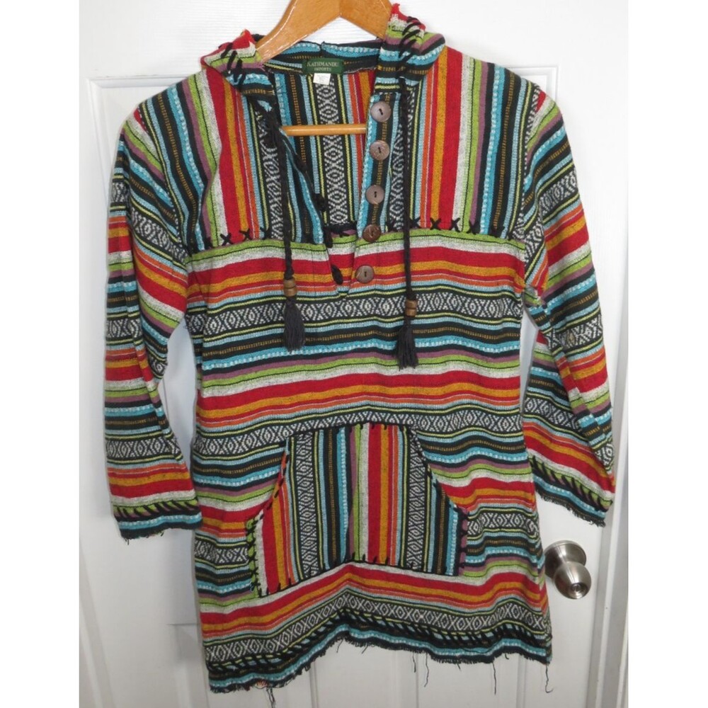Kathmandu Imports Striped Baja Hoodie Dress Boho Colorful Size S/M